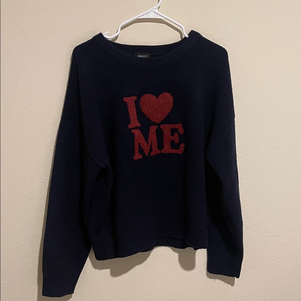 Forever 21 I love me Dark Blue Knit Sweater